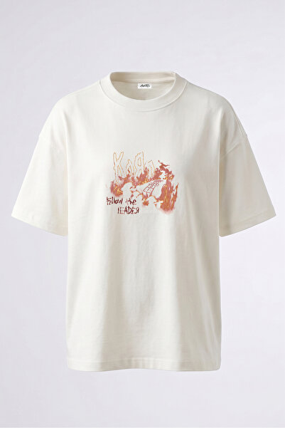 Anetos Tricou oversize alb din bumbac cu imprimeu pe spate Korn Follow The Le...