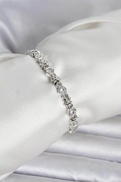 OGHAMAY Brass Silver Color Honeycomb Model Zircon Stone Women's Bracelet