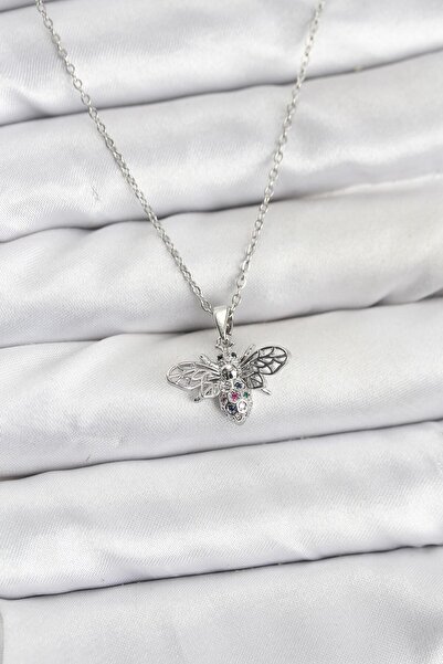 OGHAMAY 316L Steel Chain Silver Color Fly Model Zircon Stone Women's Necklace