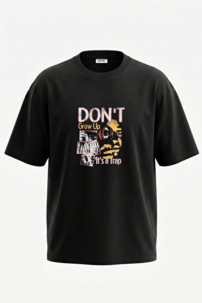 Anetos Tricou oversize negru din bumbac cu imprimeu pe spate Grunge Rebellion...