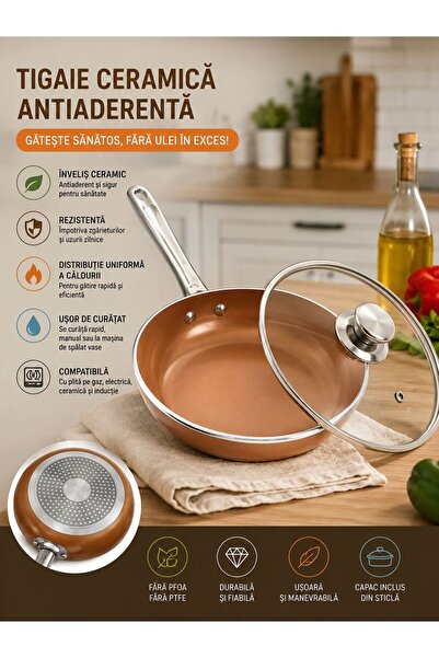 OEM Tigaie Ceramică Antiaderentă cu Capac din Sticlă – Compatibilă cu Inducție