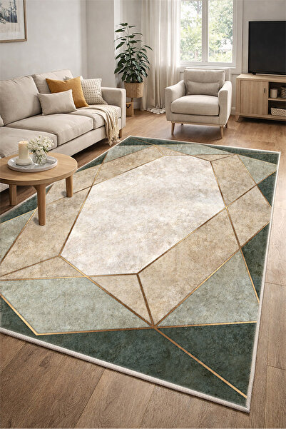 Lioara Home Geometrik Desen Modern Dijital Baskı Halı | Yıkanabilir Kaymaz Ta...