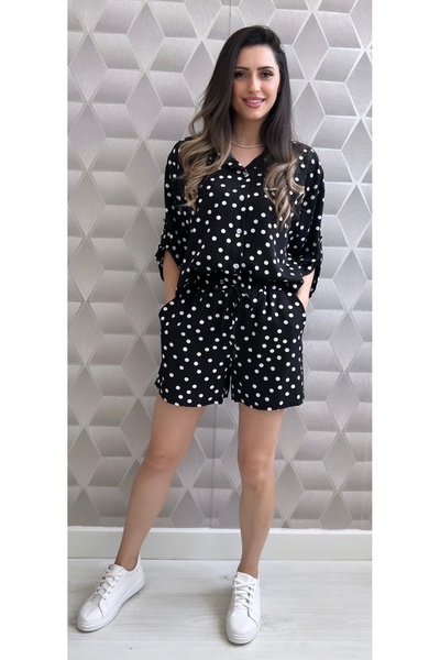 styleFlex Set Damă Vară: Cămașă cu Mânecă Scurtă și Pantaloni Scurți cu Buline