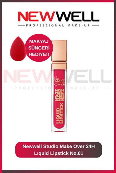 New Well Studio Make Over 24H Matte Lıquid Lipstick No.01 & Makyaj Süngeri He...