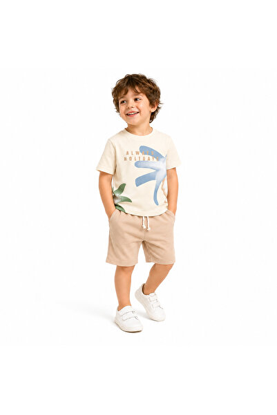 TucanKids Boy's Summer T-Shirt and Shorts Set 100% Cotton Beige 2-Piece Set 2...