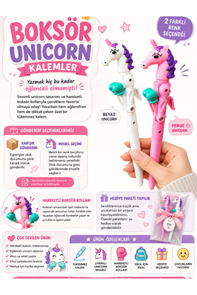 Pembe Pasaj Eğlenceli Unicorn Boksör Tükenmez Kalem - Boksör Kalem - Kızlar İ...