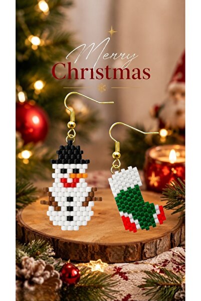 SEARD Miyuki Beads Handmade Socks and Snowman Earrings New Year Christmas Noel
