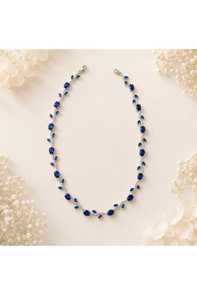 Lilith Takı Sapphire Blue Stone Elegant Branch Design Women's Necklace – Spar...