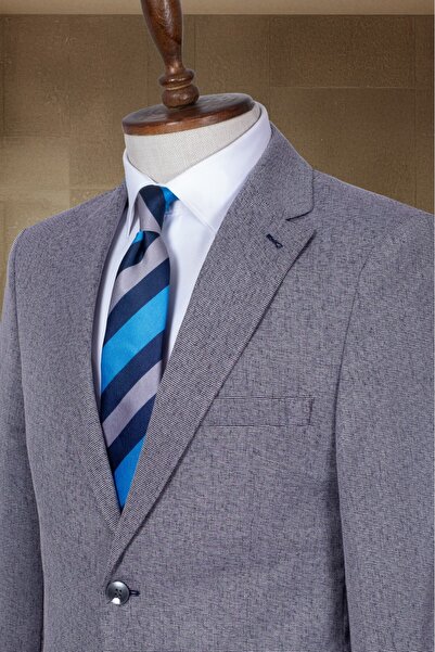 Sergio Ferraro Navy Blue Textured Italian Style Slim Fit Men's Blazer Jacket