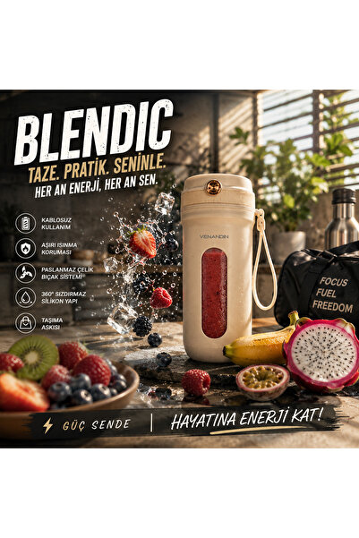 Venandin Blendic Kablosuz Taşınabilir Blender – 360° Sızdırmaz Tasarım – Pasl...