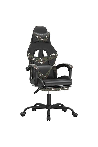 vidaxl Scaun de gaming cu suport picioare, negru/camuflaj, piele