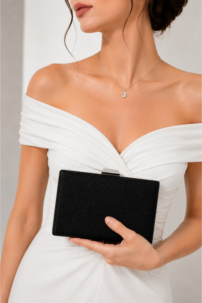 Molie Women's Shiny Textured Evening Dress Bag / Clutch Bag with Chain Strap