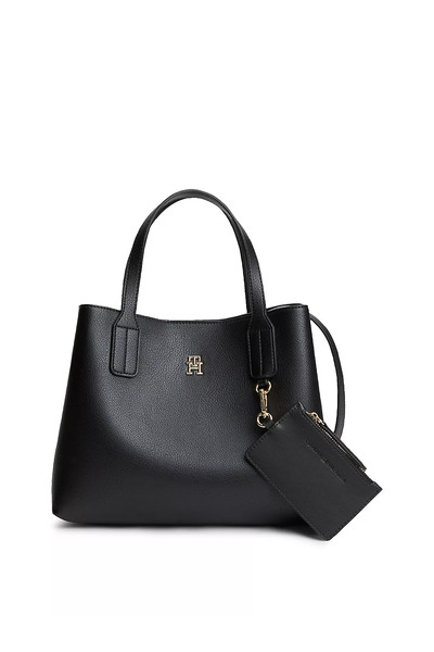 Tommy Hilfiger Women's Th Monogram Logo Black Shoulder Bag with Removable Min...