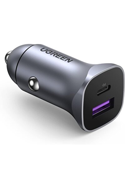 Ugreen 30W Двупортово зарядно за кола USB-C PD QC 3.0 Сиво