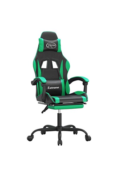 vidaxl Scaun de gaming pivotant/suport picioare negru/verde piele