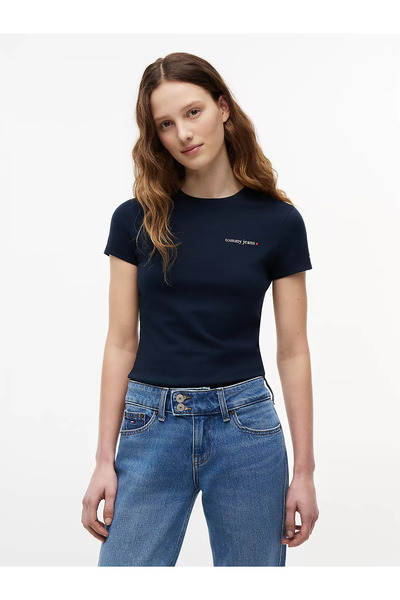 Tommy Hilfiger Kadın Slim Fit Yuvarlak Yakalı Pamuklu Logo İmzalı Kısa Kollu ...