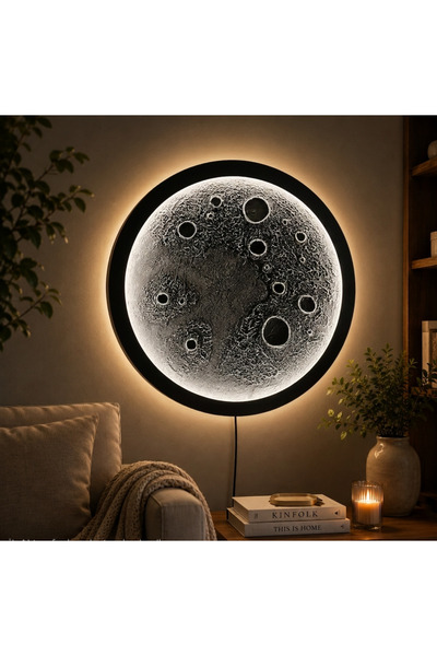 BG CONCEPT El Yapımı Ay Tablo,Led Aydınlatmalı Şık Duvar Dekorasyonu, Işıklı ...