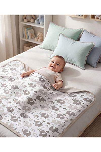 Bonfino Combed Throw Blanket, Elephant Theme, 200 GSM Interlock Jersey, Light...