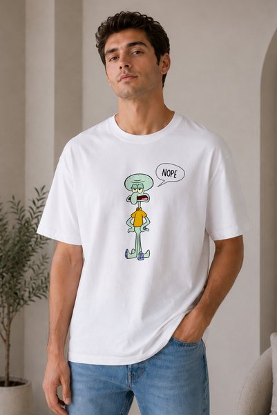 FANA Spongebob Squidward Funny Spongebob Printed Unisex 100% Cotton Oversize T-Shirt Loose Fit Plus Size