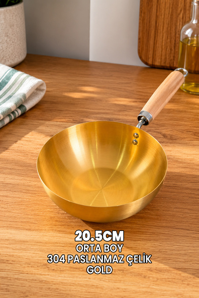 Destpak (20.5cm) Gold Pan (Medium) - Japanese Style Gold Wok Pan - Full Round...