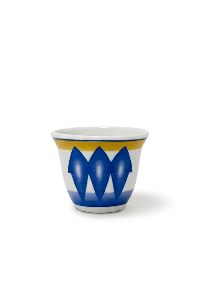 Generic Set of 12 Arabic Coffee Cups Porcelain - Blue & Gold Geometric Patter...