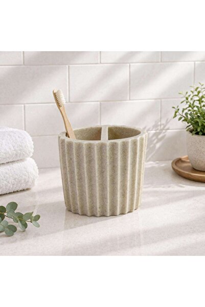 PAN HOME Florence Polyresin Toothbrush Holder 11x7x10.5cm - Beige