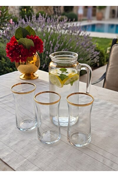 SEÇKİNEV Sahra 4 Piece Jug & Water Glass Set Jug: 1 Liter Glass: 335Cc Hand P...