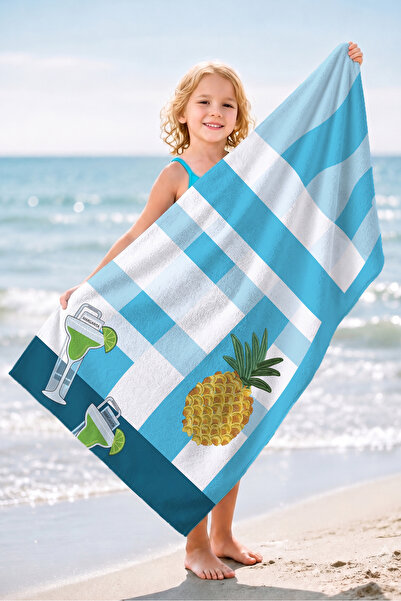 Evimde Bambaşka Prosop de plajă în carouri cu tematică cocktail de ananas - P...