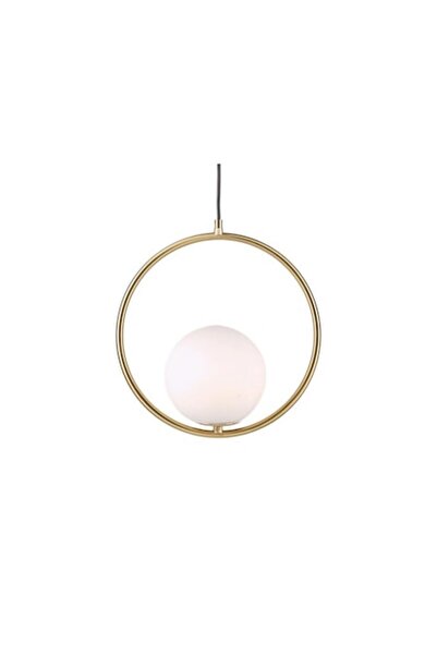 Cojom Pendul modern Milano 1AUAB, metal auriu, abajur sticla, alb mat, 1XE27