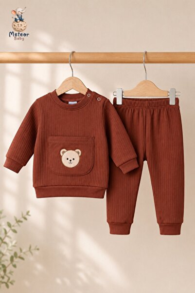 METEOR BABY Baby Boy Set - Children's Set - Teddy Bear Pocketed Ribbed Cotton...