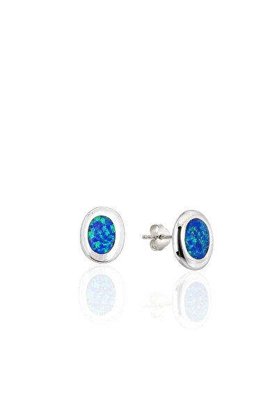 oya silver Oval Form Opal Taşlı Gümüş Küpe 1.2x0.4cm [OYOK380]