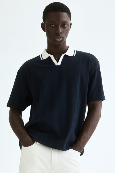 H&M Tekstüre Triko Polo Tişört Relaxed Fit