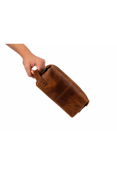 AlphaClub Bag Erkek Hakiki Deri Taba Fermuarlı El Ve Clutch Çanta