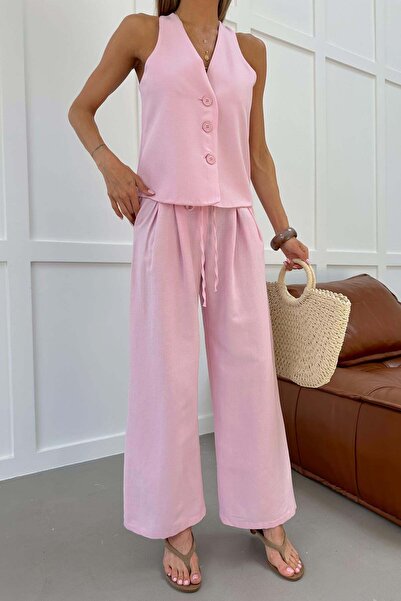mylove Drawstring Belted Trousers Linen Suit Pink
