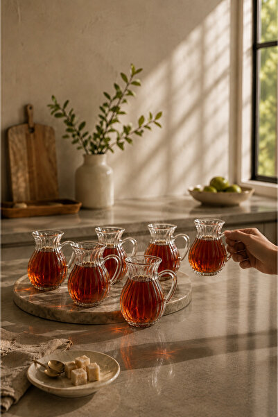 Lemmoni Balsa 6lı Keyfi Ala Kulplu Çay Bardağı 180ml BOR-126