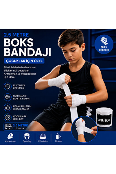 Voltrike Çocuk Boks-Kickbox-Muay Thai-Sanda El Bandajı Beyaz 2.5 Metre