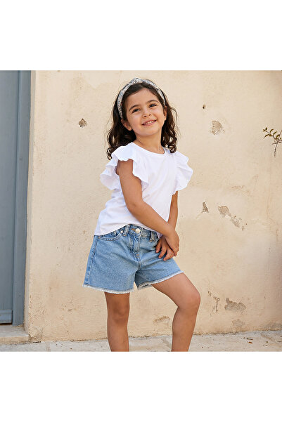 Juniors بلوزة سادة بأكمام مكشكشة - مجموعة من قطعتين