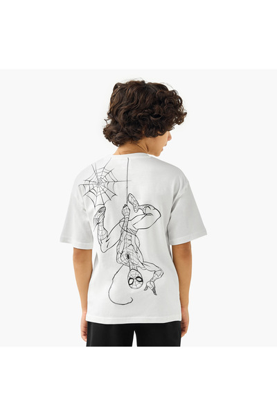 Marvel Spider-Man Print T-Shirt with Short Sleeves