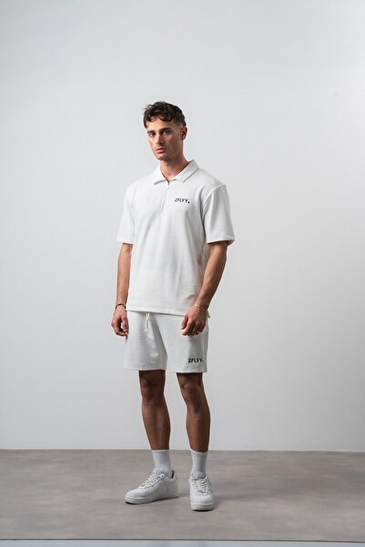 Respire Men's 2Flyy Written Half-Zip Regular Fit T-Shirt Ecru