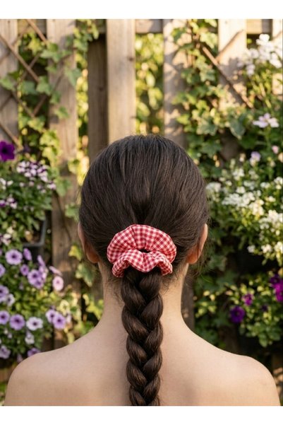 GENCATELİER Women's Set of 4 Gingham Patterned Fabric Scrunchie Bagel Clips