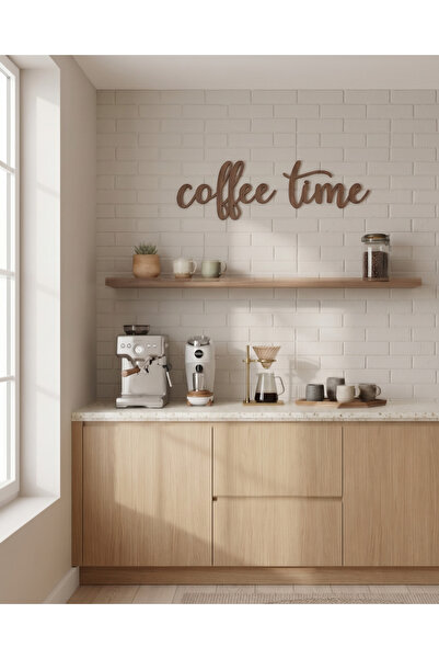 ih ihra "Coffee Time" Ahşap Mutfak Duvar Dekoru - Kahve Köşesi Yazısı - Moder...