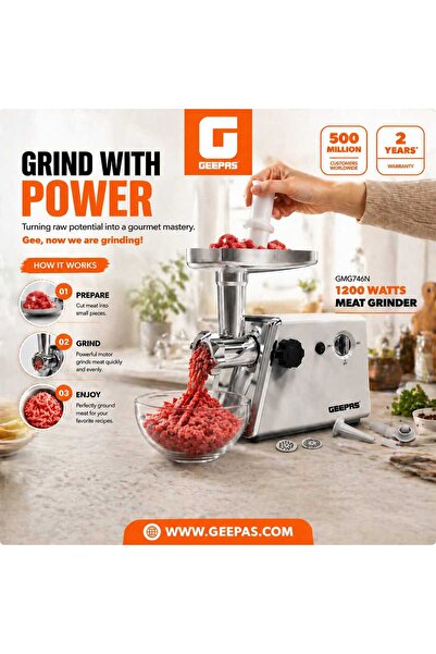 Geepas 1200W Meat Grinder With Stainless Steel Blade And Reverse