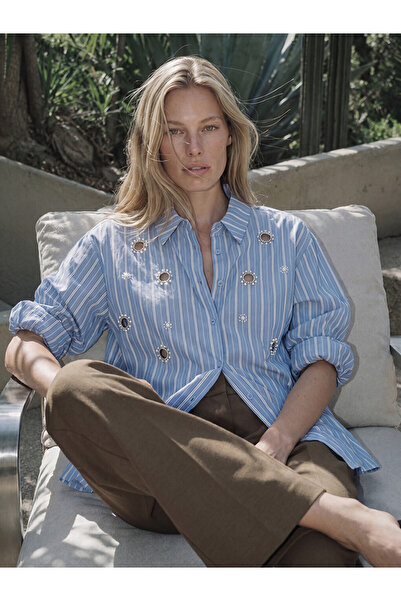 LC Waikiki Stone Embellished Striped Poplin Women's Shirt from Uzg Store for ...