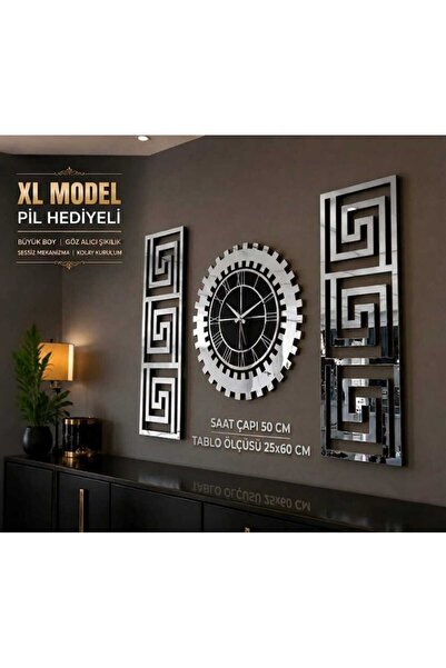 EYKA STORE XL Avangart Dekoratif Duvar Saati Gümüş Pleksi Aynalı Modern Duvar...