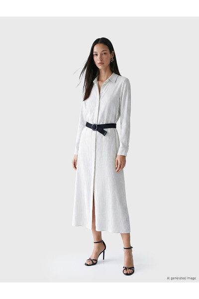 LC Waikiki Nevavm Striped Muslin Shirt Dress with Belted Detail