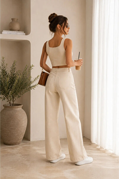 WODDİ Patricia Kadın Jeans Esnek Rahat Yüksek Bel Palazzo Jean Denim Kot Pant...