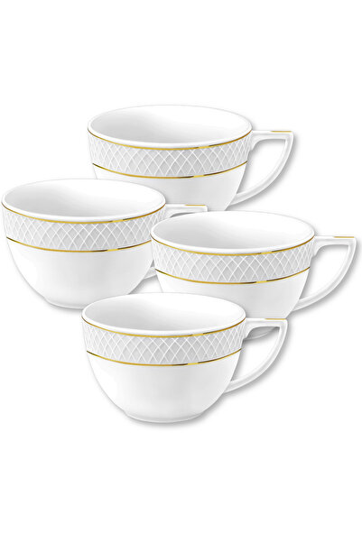 WILMAX ENGLAND Set 4 Cani/cesti cafea lux, portelan, margine aurie, 500 ml,
