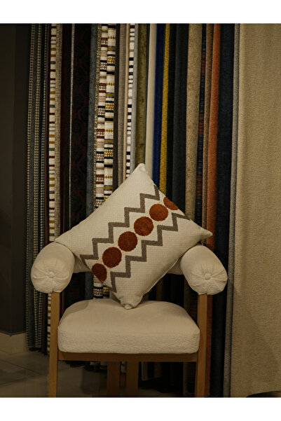 Tasarım Garipoğlu Daire Zigzag Desenli İçi Dolgulu Kırlent 45x45 cm Kiremit