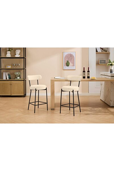 Garvee Set of 2 Modern Bar Stools - Upholstered Seat with Ergonomic Backrest ...