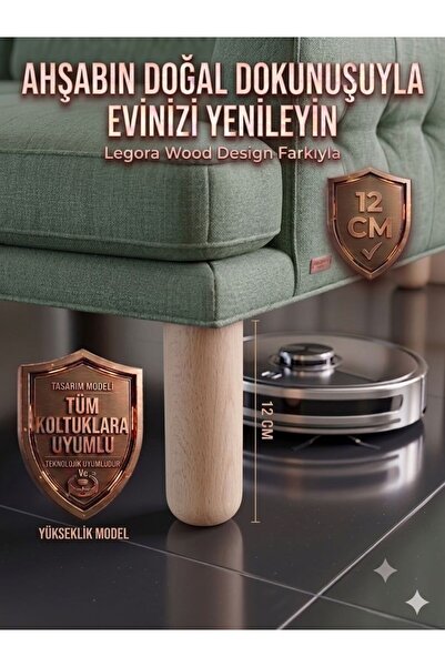 LEGORA WOOD DESİNG 12 Cm Bohem Ham Ahşap Mobilya Ayağı Gürgen Ağacı Ahşap Mob...
